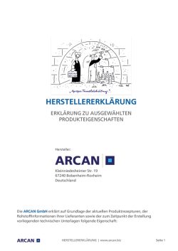 HERSTELLERERKLÄRUNG Erklärung zu ausgewählten Produkteigenschaften